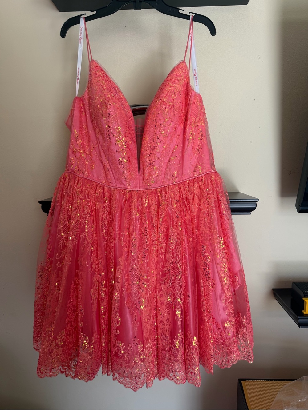 Dancing Queen Coral Sequin Fit-and-Flare Dress